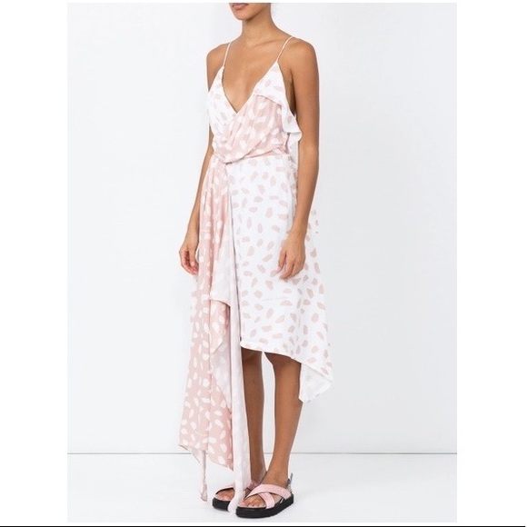 Off-white brushed-pattern draped dress size M. - Picture 1 of 17